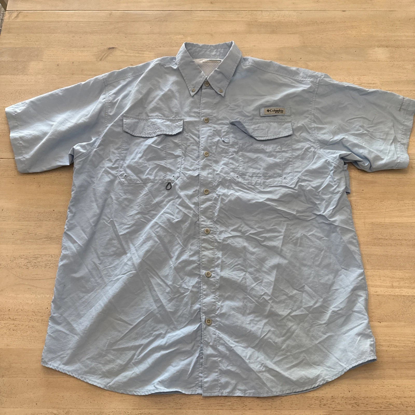 Columbia Bahama PFG Men's L Blue Omni-Shade Short Sleeve Mesh Fishing Shirt