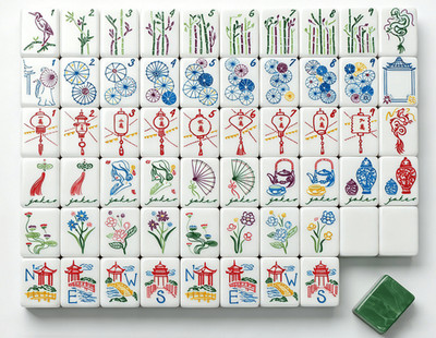 Engraved American Mahjong Tiles  set ,Emerald Green