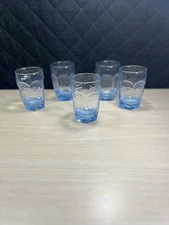 Libbey Chivalry Light Blue Juice Glasses Faceted 3.75" Vintage Set of 5