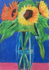 Original Pastel Sunflowers In Vase Still Life Painting 12x16.5" Floral Art