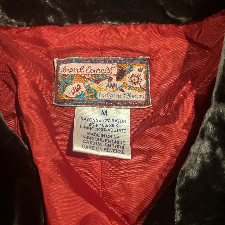 Vintage April Cornell Grey Velvet Floral Embroidered Jacket Size M - Image 3 of 4