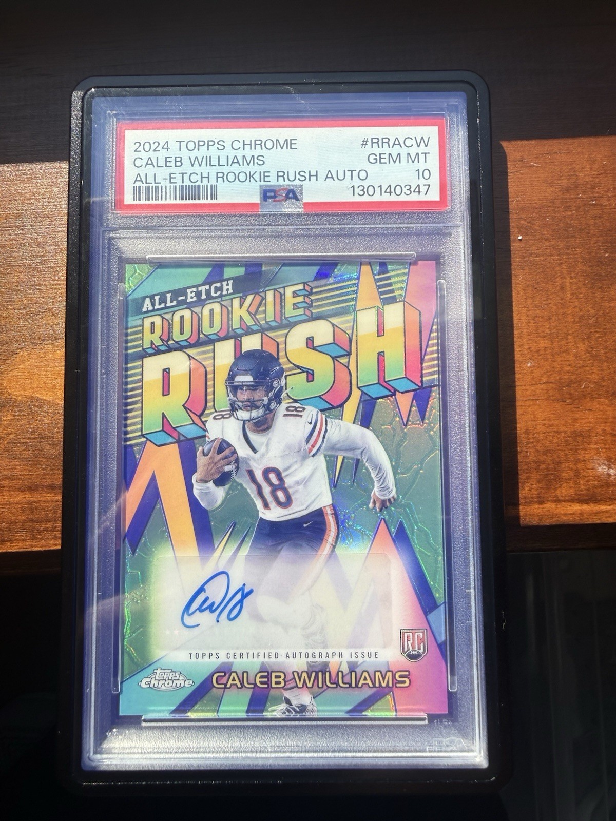 Caleb Williams #RRA-CW Football Cards 2024 Topps Chrome All-Etch Rookie Rush Autograph trading card — raw and PSA graded price guide