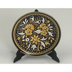 Damascene-Gold-Silver-Flower-Design-Decorative-Mini-Plate-by-Midas-Toledo-Spain