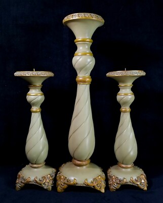 3 Large Contemporary Composite Decorator Candleholders One 20.2'' Two 14.2'' VFINE