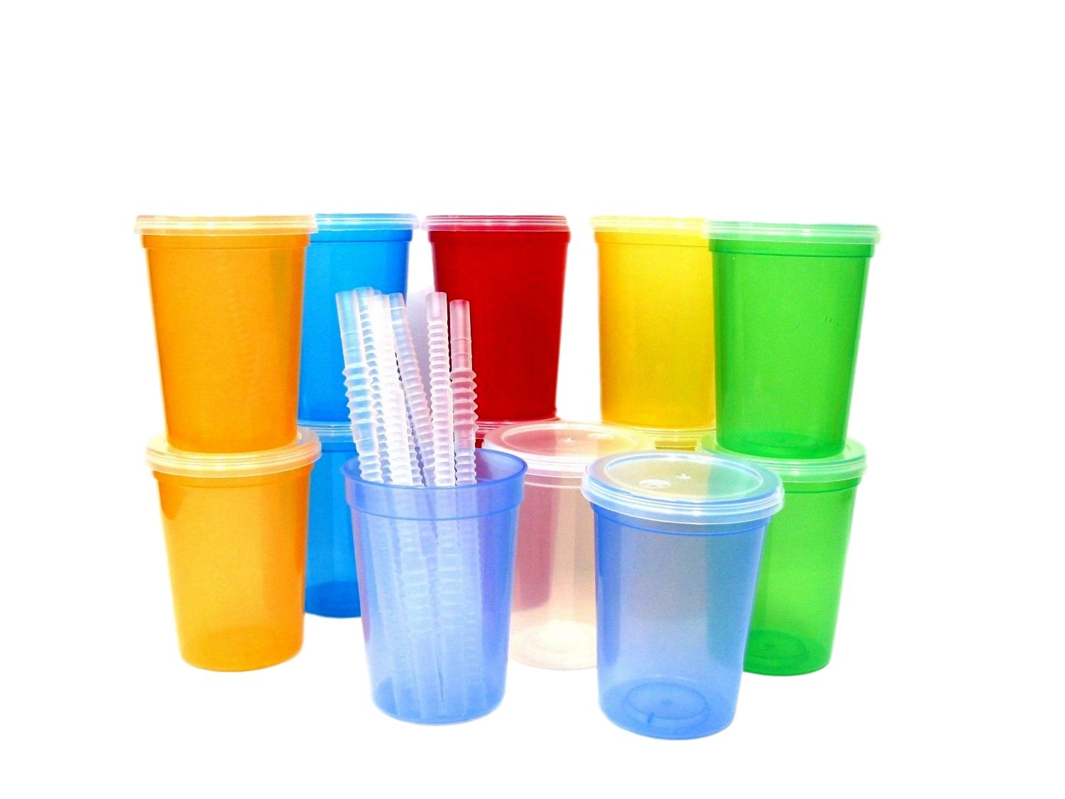 12 Large Translucent 20 Oz Plastic Drinking Glasses Lids Straws Mfg USA No BPA eBay