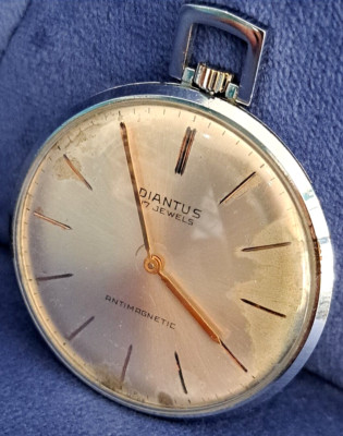 Vintage Taschenuhr Diantus 17 Jewels Antimagnetic Watch 60er Jahre