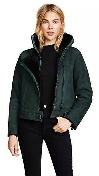 J BRAND DESIGNER SHEARLING SUEDE BIKER JACKET COAT GREEN SIZE M RRP  1,250!!! | eBay