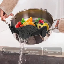 Clip-On Silicone Colander Snap N Strain Strainer Universal Pot Strainer