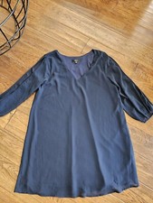 Lulus Peek a Boo Shoulder Shift Dress Navy Blue M Womens Chiffon
