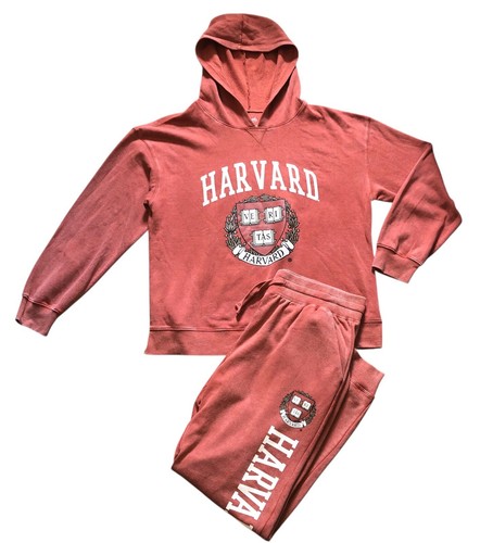 Womens Harvard Logo Sweatsuit ~ Hoodie & Sweatpants Distressed Maroon Size L - Picture 4 of 5