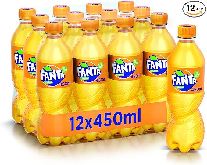 Fanta Original Sabor A Naranja – 12 Botellas De 450 Ml, Con Jugo De Naranjas