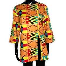 Orange Light Weight Ghana Print Blouse With Side Slit