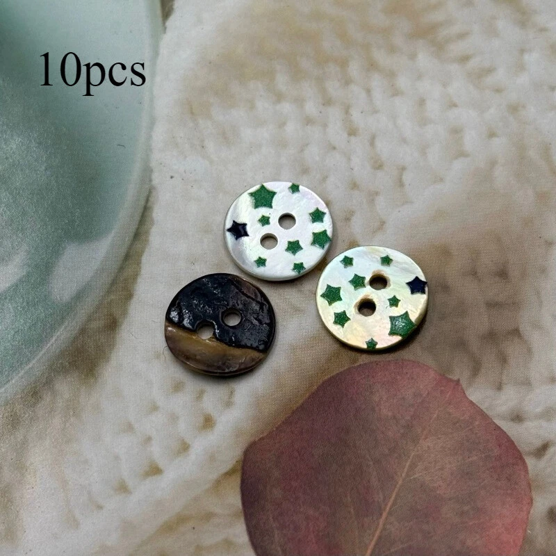 10pcs Star Natural Shell Flat Button 2-hole DIY Shirt Sewing Craft 14mm - Image 3 of 4