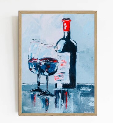 Wine Bottle Painting Wine Original Art Alcohol Canvas Painting