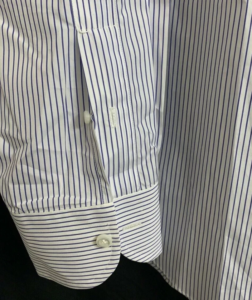 Men’s Cesare Attolini Dress Shirt 42 Regular Purple And White Cotton - Image 3 of 4