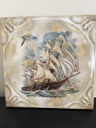 Vintage Boot Keramik Fliese Italien Segelboot Maritim Dekor 8x8 - Bild 2 von 5