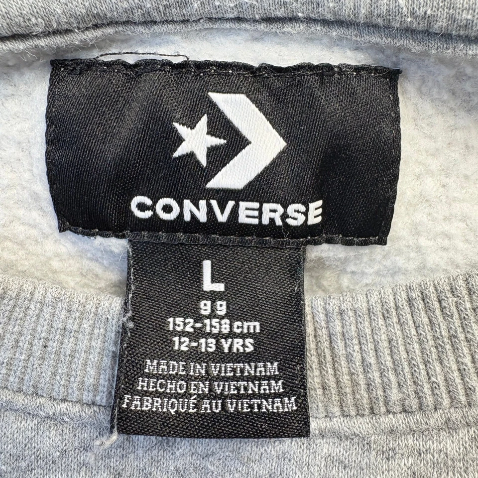 Sudadera Pullover Converse Niños Talla Grande Gris Cuello Redondo Logo Rayas Spellout Foto 2 de 4