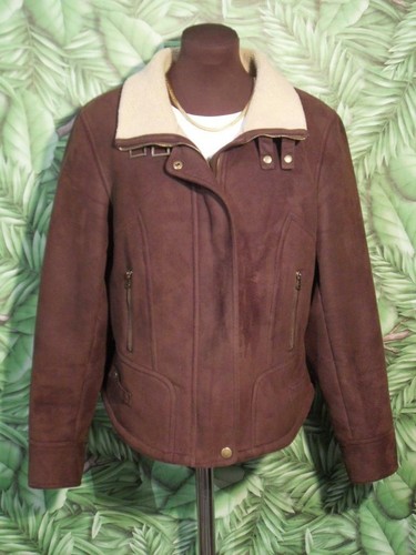 Giacca Chaqueta Cremallera marrón oscuro Poliéster lana forrada bolsillo 2  Mujeres M | eBay