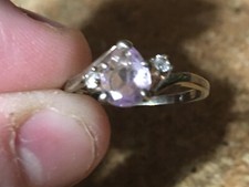 VINTAGE 925 A SIGNED STERLING SILVER PEAR AMETHYST CZ RING SIZE 8 / WRONGWAY052