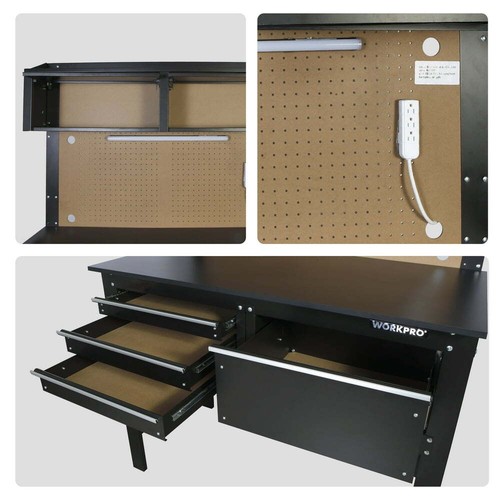 Workbench Cabinet Combo w Light 4" Tool Work Bench Steel Table Storage Garage - Picture 4 of 8