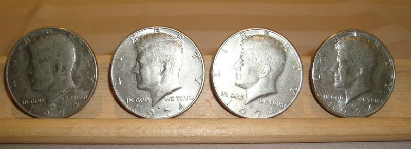 Lot of (4) 1974 D Kennedy Half Dollar Coins, U.S. Coins, Circulated
