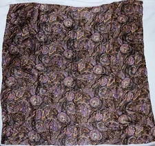 WYOMING TRADERS Gold/Purple/Multi Paisley Print Square Silk Scarf 33 X 33 EXC