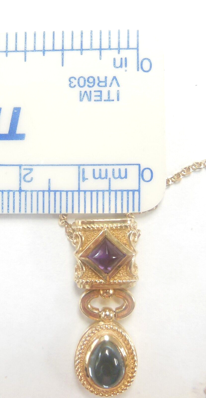 Multi-Colored Gem 14K  Solid Yellow Gold Pendant … - image 10