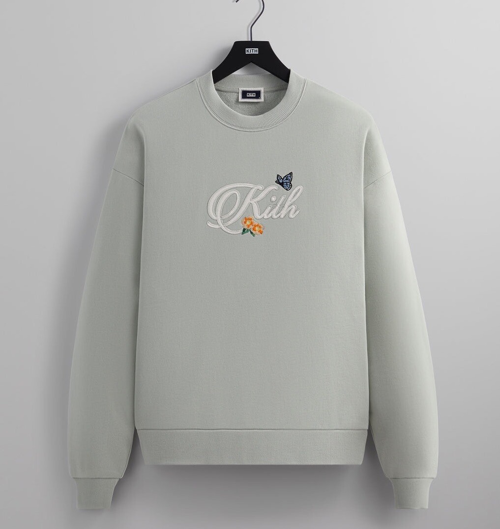 Kith Script Nelson Crewneck in Breath Size XL Floral Butterfly