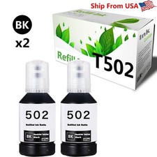 2-Pack T-502 502 Ink Bottle for ET-3760 EcoTank Printer 2x BlacK 