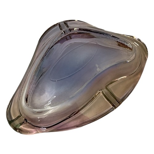 Vintage Mid Century Modern Glass Ash Tray Purple Blue Heavy Glass - Picture 2 of 3