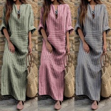 Abito donna retrò casual caftano righe abaya festa maxi abito lungo plus