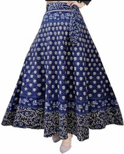 Mujer Algodón Jaipuri Sanganeri Estampado Moda Falda, Envolvente, Maxi Falda