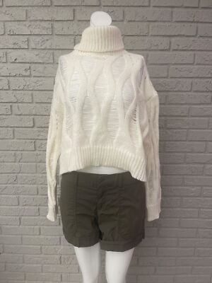 Forever 21 Women White Chunky Turtleneck Crop Long Sleeve Sweater Size XL  NWT