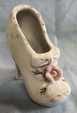 Vintage 1950's Miniature White Shoe w/ Pink Flower Porcelain Figurine