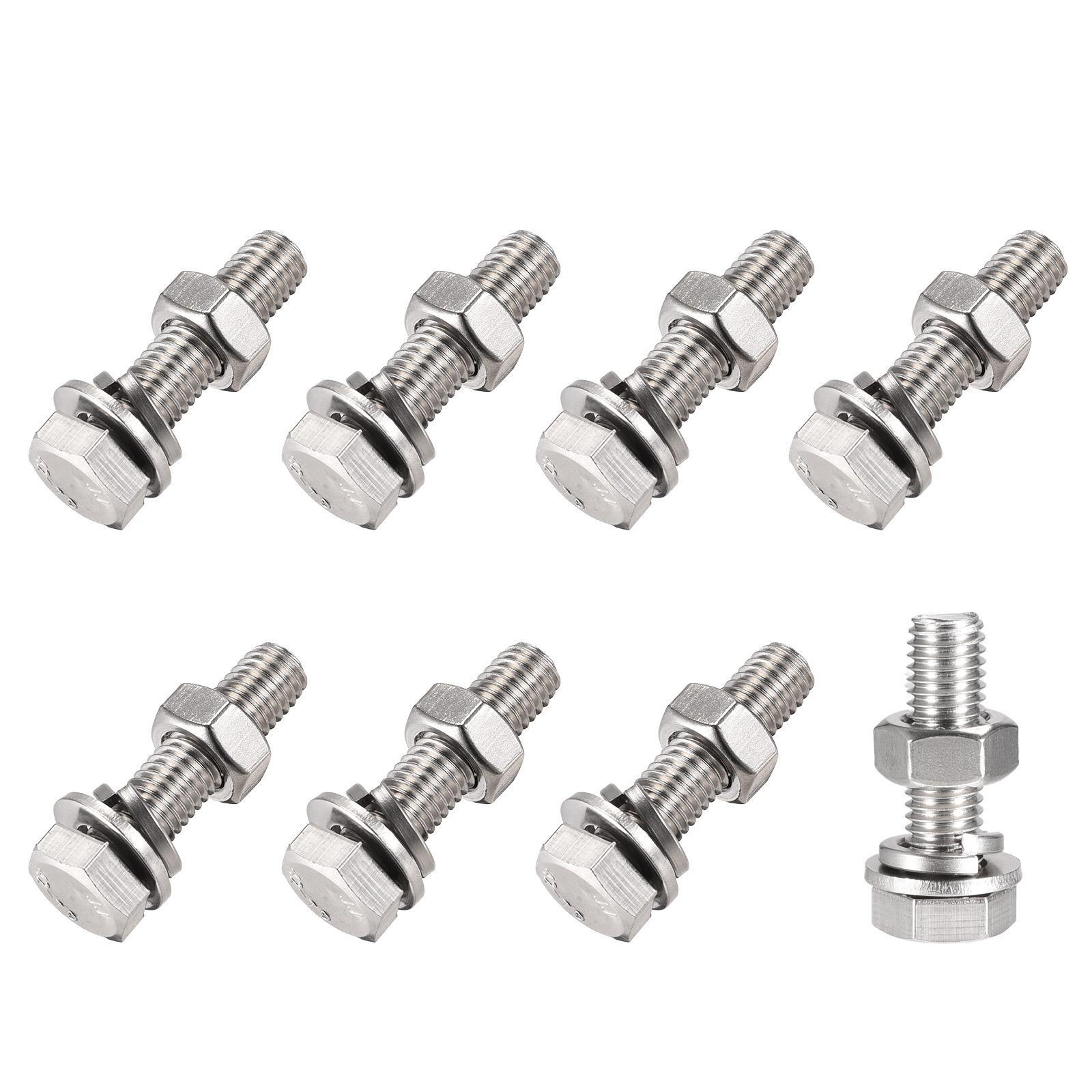 Hex Head Screws Bolts, Nuts, Flat & Lock Washers Kits (M10x40mm) 8Sets