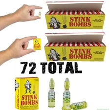 72 STINK BOMBS Glass Vials - Fart Bomb Gag Prank Pooter Rotten Smelly Egg Odor
