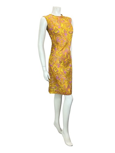 ABITO TUBINO VINTAGE ANNI 60 MOD GOGO ARANCIONE GIALLO VIOLA PSICHEDELICO VORTICE 10 - Foto 2 di 10