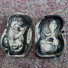 Fred Wilma Picapiedra 2 Ceniceros de Cerámica Flecha Artículos para el Hogar Hanna-Barbera 1961 De Colección