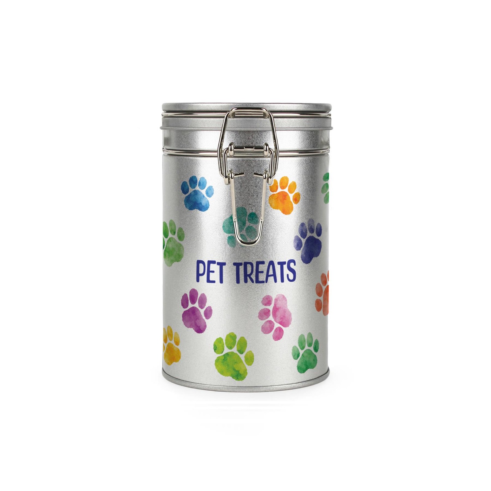 Rainbow Paw Prints Pet Treats Storage Canister - 600ml Metal Container Dog Gifts