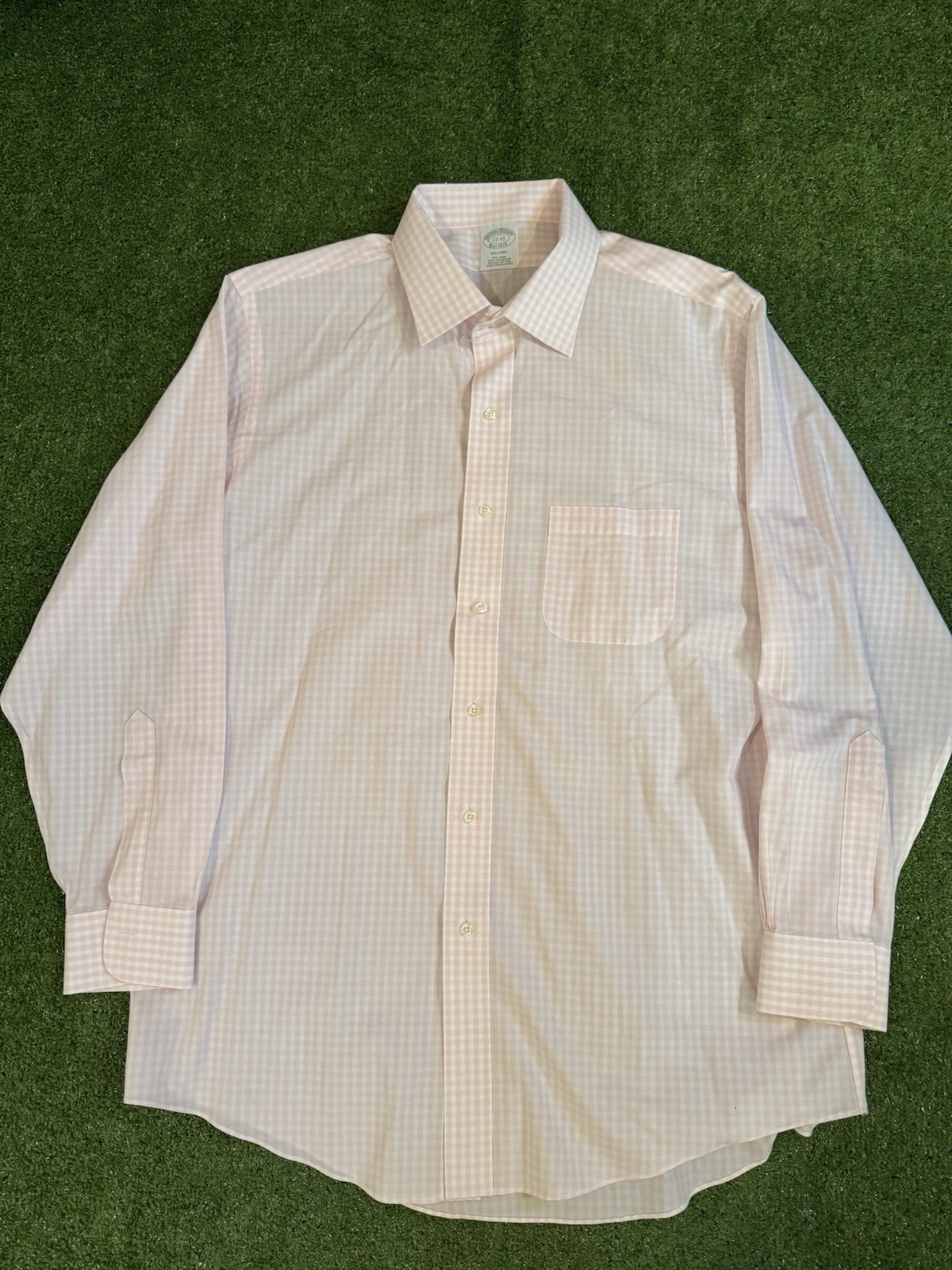 Brooks Brothers Milano Mens 17-33 Fit Supima Cotton Plaid Dress Shirt Pink