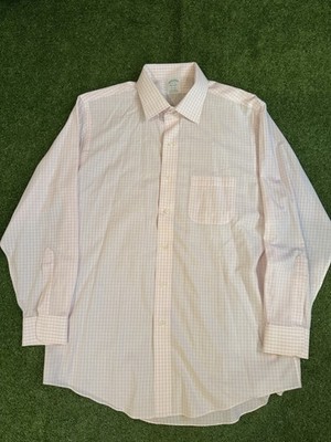 Brooks Brothers Milano Mens 17-33 Fit Supima Cotton Plaid Dress Shirt Pink