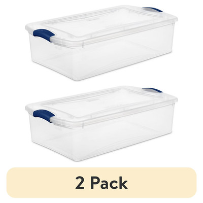(2 pack) Sterilite Small Storage Bin, 32 Quart Clear Underbed Storage Container