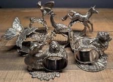 Reed & Barton 1824 Collection 6pcs Napkin Rings Yearling Frog Fairy Bear Peacock