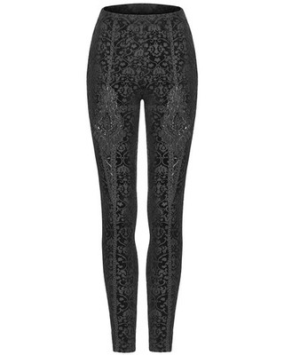 Punk Rave Damen Gothic Steampunk Samt Leggings Schwarz Perlen Victorian Damast