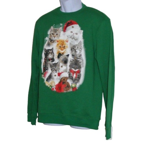 Neu Fifth Sun Weihnachten Katzen Sweatshirt, M, grün, Langarm, Nikolausmützen, Bär - Bild 4 von 10