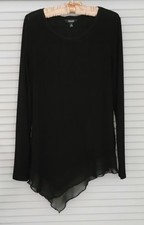 Vera Wang Asymmetrical Top Chiffon Hem Long Sleeves Black Women's Medium
