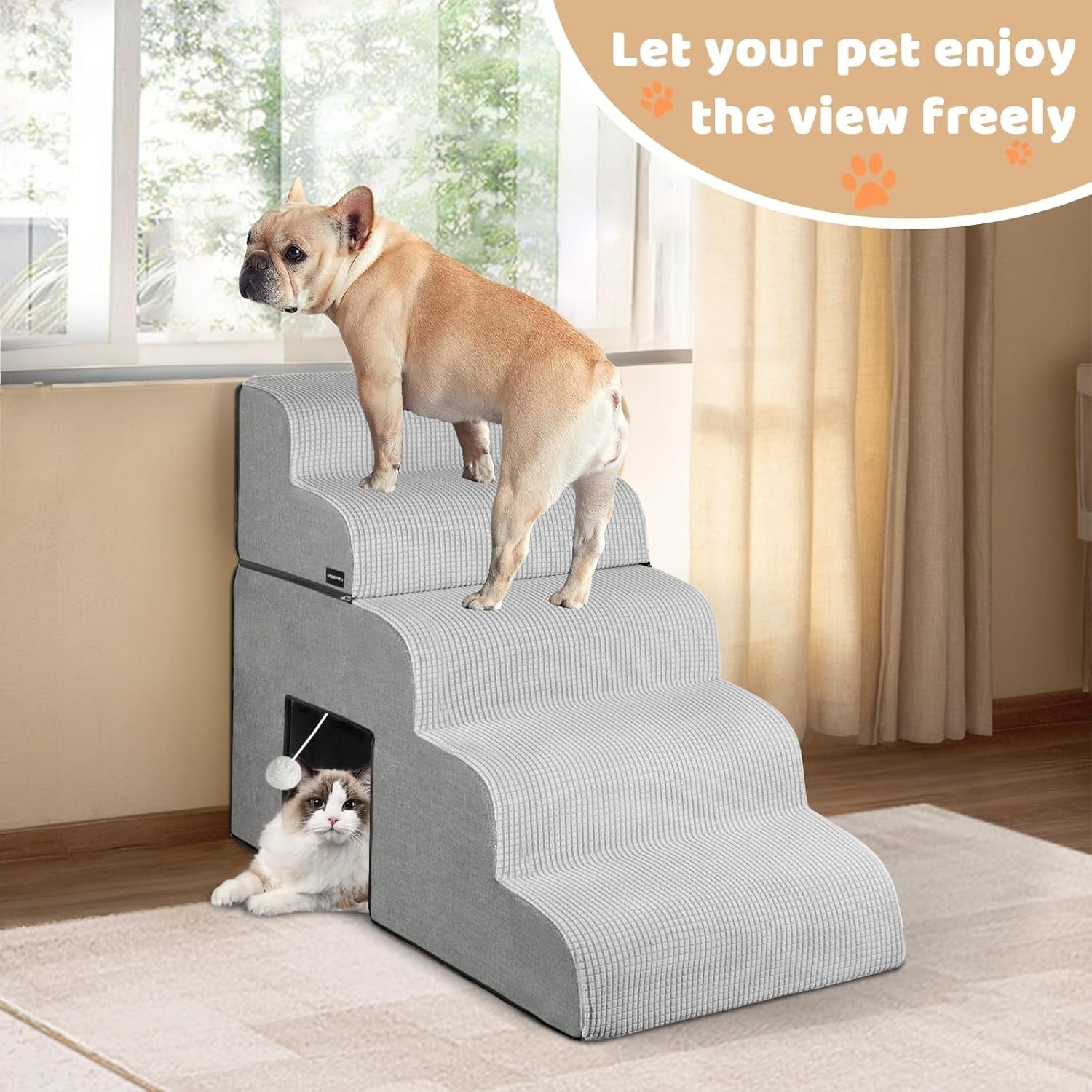Dog Stairs for Small Dogs, 5-Step Detachable Dog Ramp for High Bed or Couch, 28"