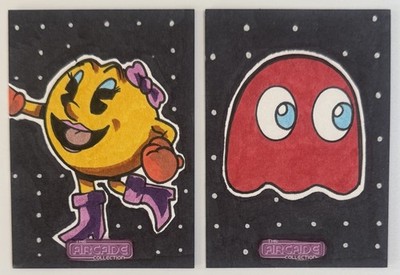 2020 Dino Damage Arcade Collection x2 Sketch Card By Rich Molinelli Ms Pac-Man