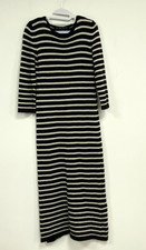 ZARA BLACK/ECRU  LONG KNIT STRIPED DRESS size M medium 50" long approx.
