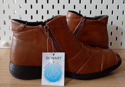 Ladies Damart Nutmeg Boots Double Zip Fastening Uk 8E Low Wedge Air Cushion - Picture 15 of 24